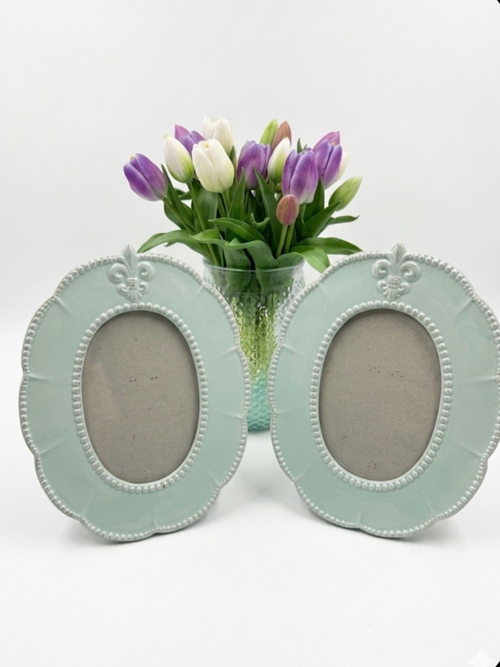 Mint Green Oval Photo Frame Pair